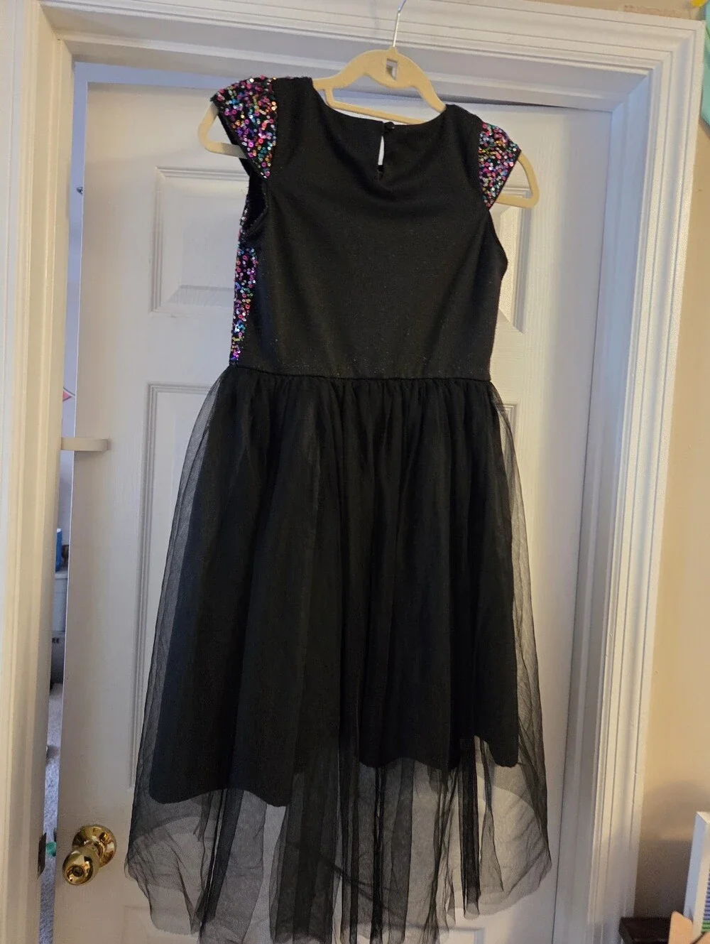 Cat & jack black & colorful sequin dress xl 14/16 sleeveless tulle